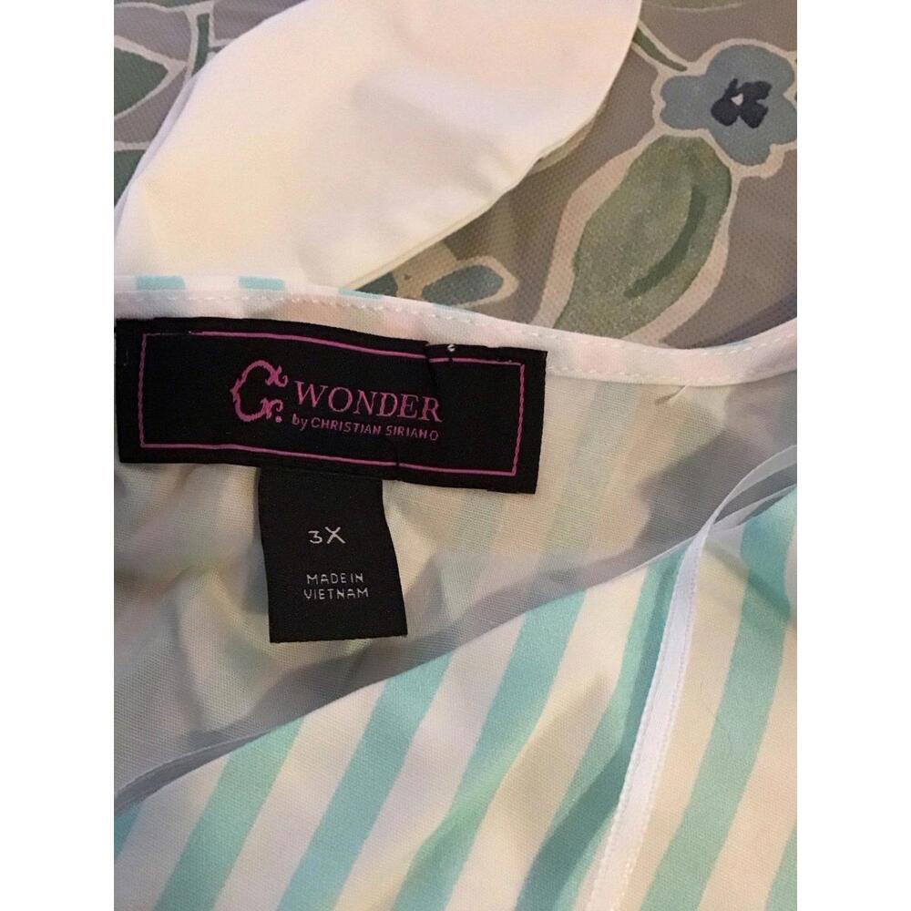 Christian Siriano midi sundress size 3X white & blue floral/stripes belt NEW - Picture 2 of 4